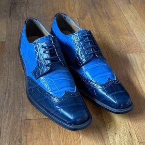 liberty Two-Tone Blue Croc-Embossed Wingtip Oxfords